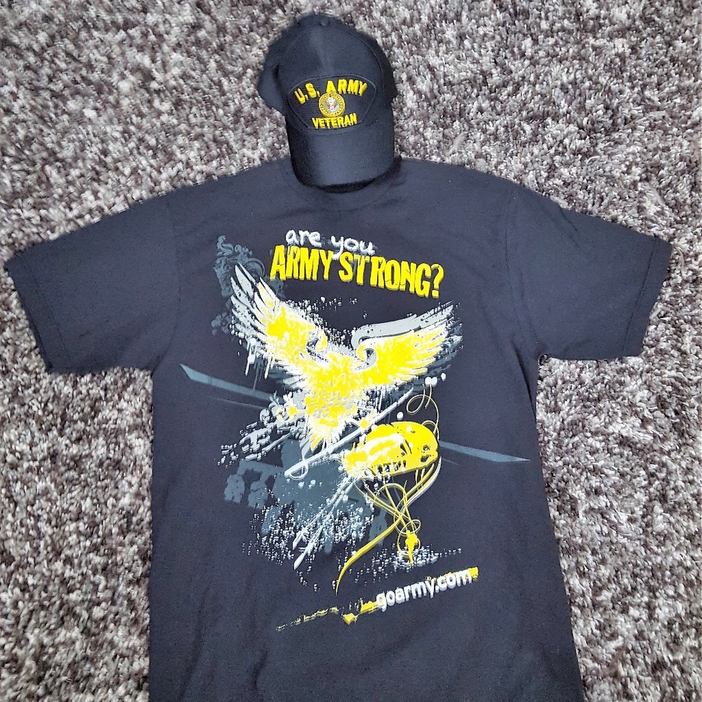 XL Army Strong T-Shirt and U.S. Army Veteran  Hat